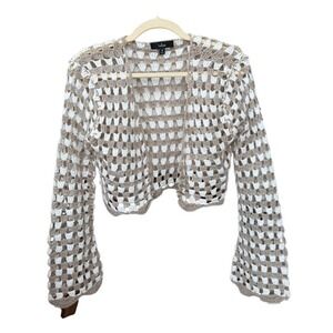 Y2K Crochet Cardigan Flare Sleeves Open Knit Cottagecore Coquette Womens Medium
